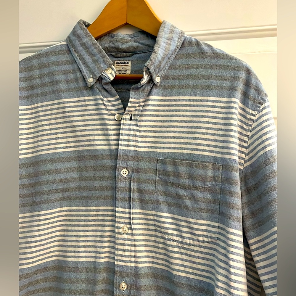 Bonobos Men’s Washed Button Down Oxford Shirt, size L, striped